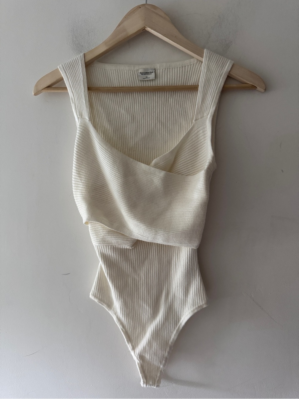Abercrombie & Fitch Soft A&F White Ribbed Draped Bodysuit